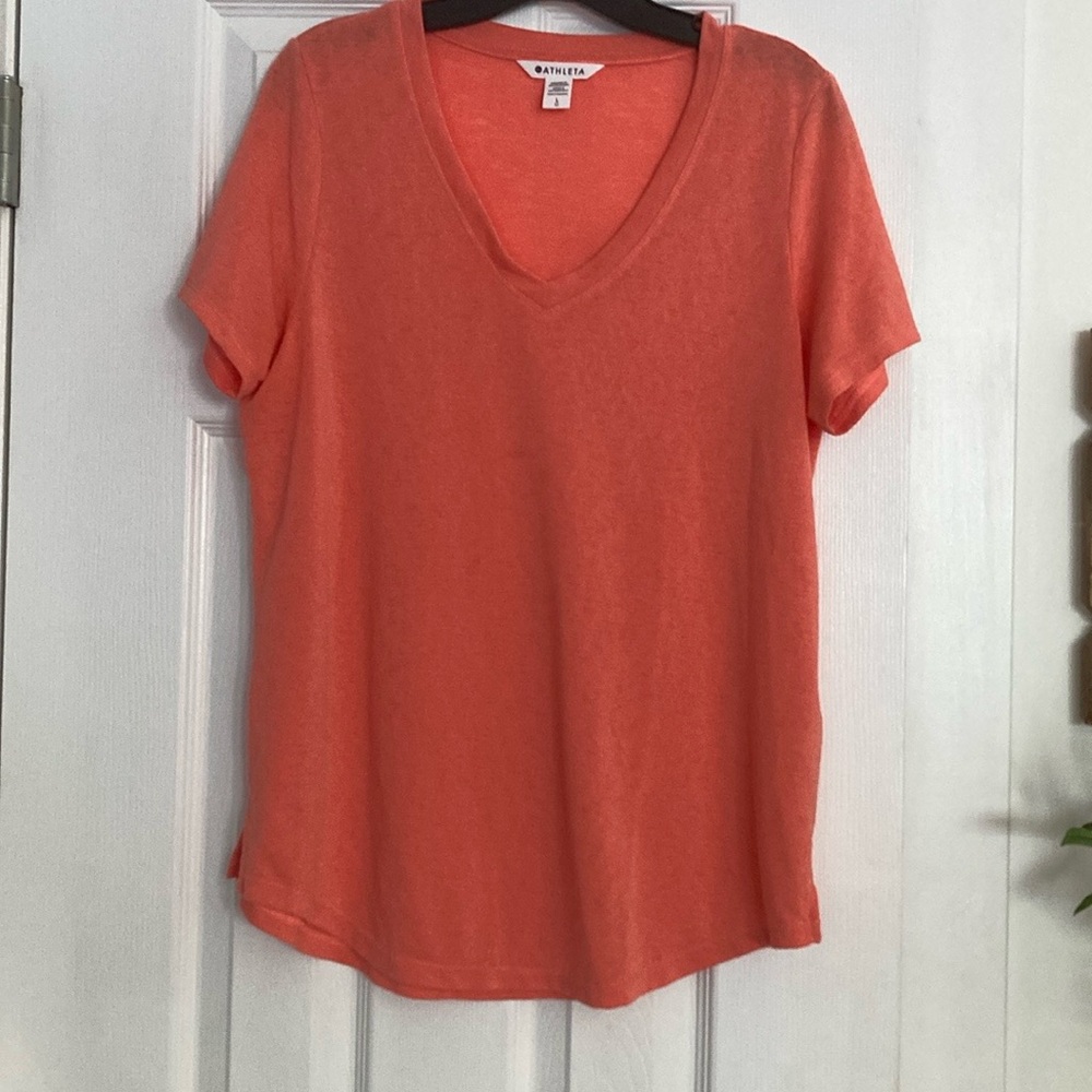 Athleta Breezy Scope V Tee Orange Woman size Large
